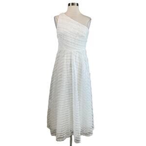 AQUA White Embroidered Lace One Shoulder A-Line Midi Cocktail Dress Size 4